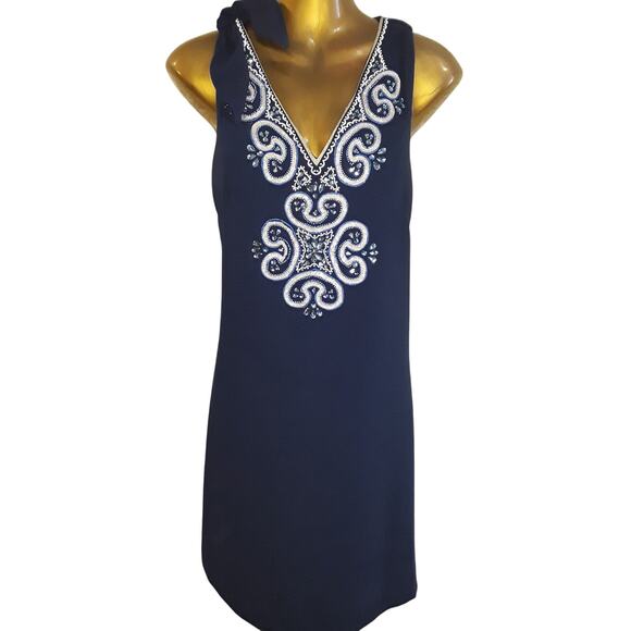 Lilly Pulitzer Sz 2 PENELOPE Bead & Gold Metallic Embellished Dress - Picture 2 of 9